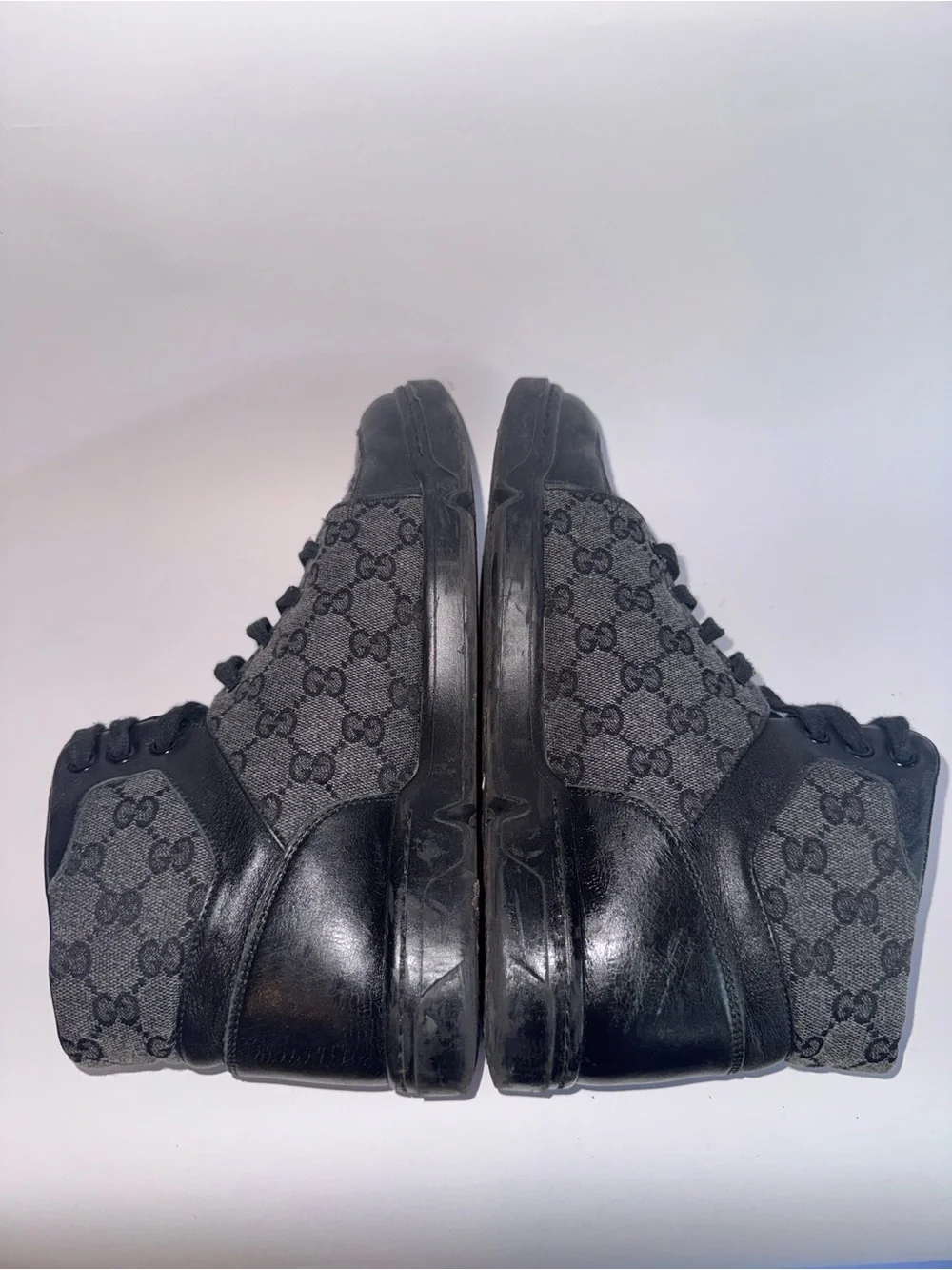 Gucci Black GG Monogram Canvas Leather High Top Men’s Sneakers Size 7